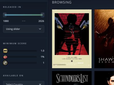 Movieo filter controls: year range, minimum scores and streaming availability